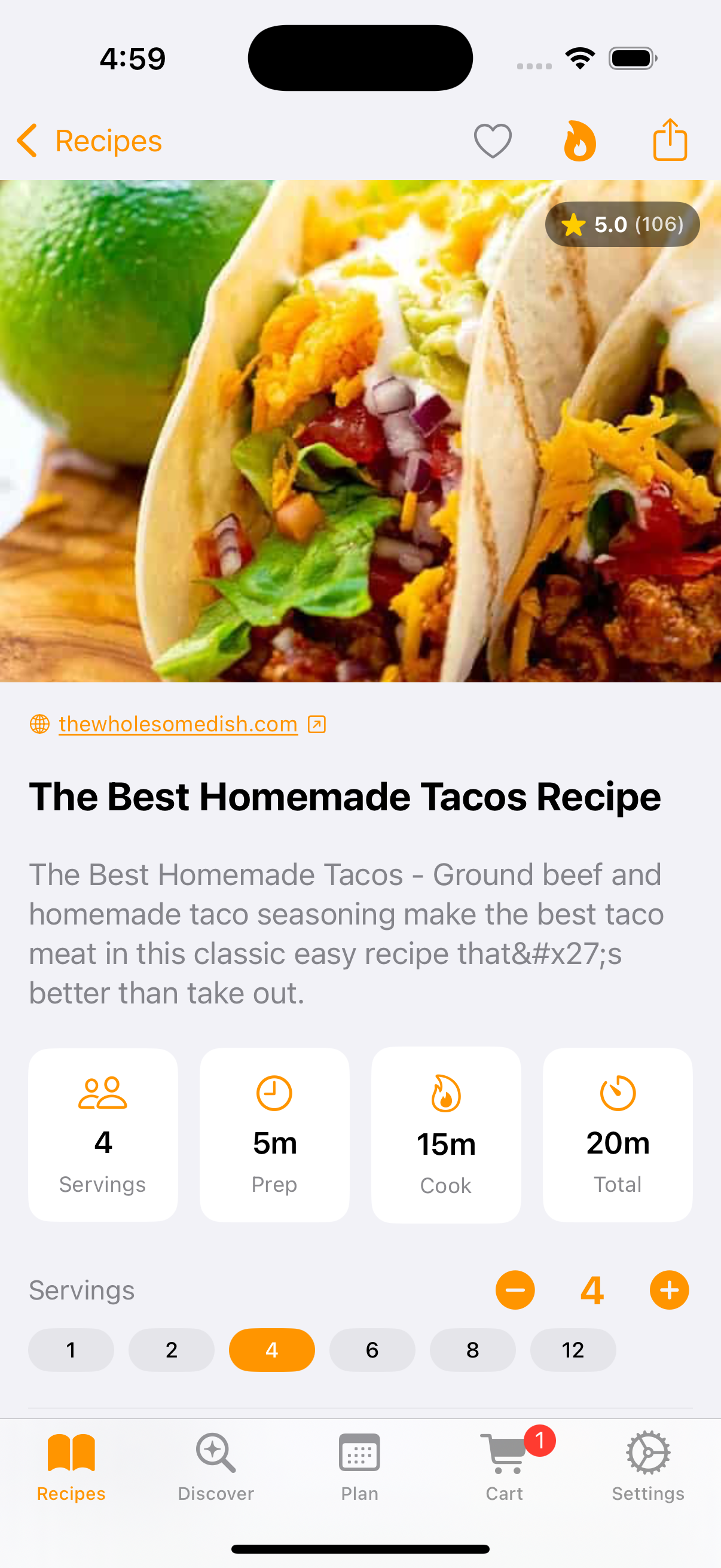 Recipe Corner app showing your recipe collection