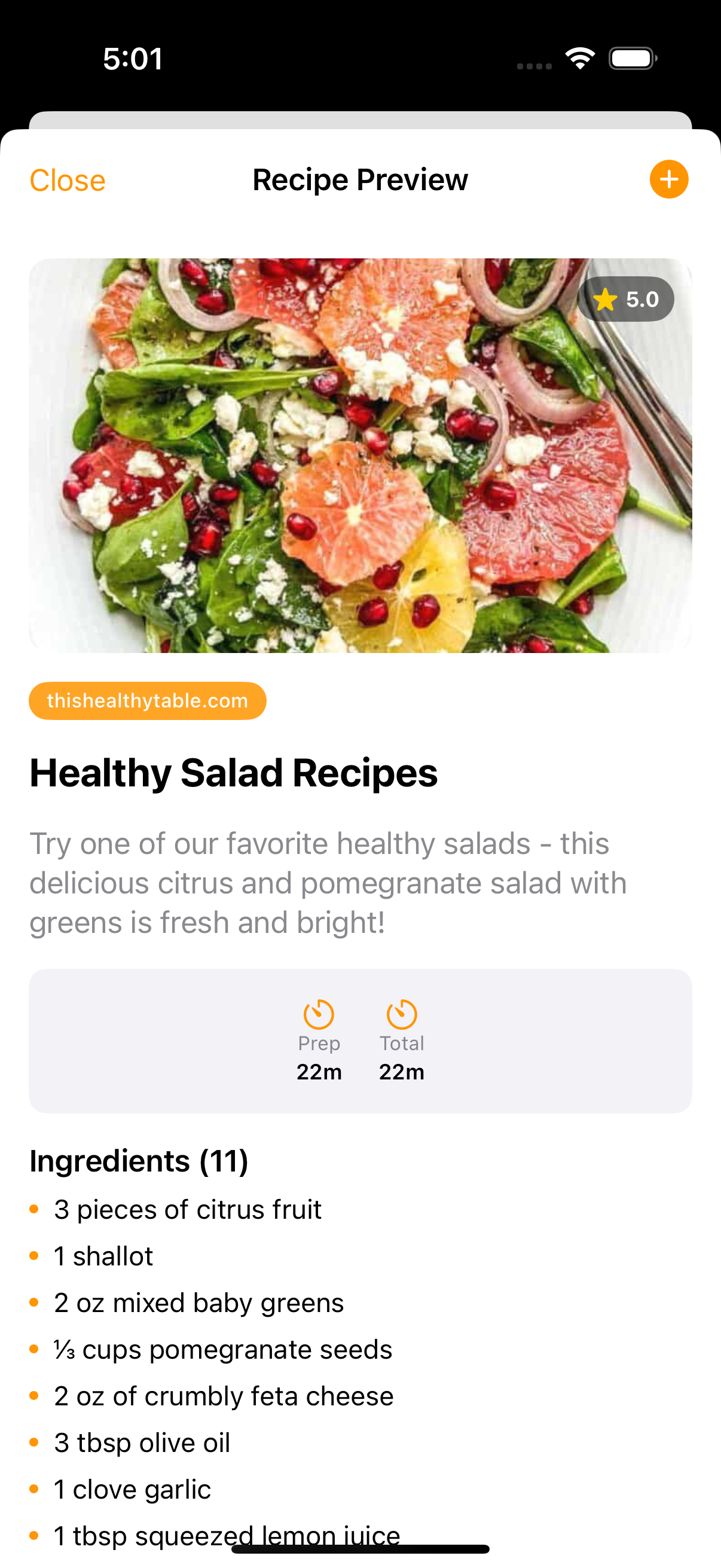 Recipe preview with Add button